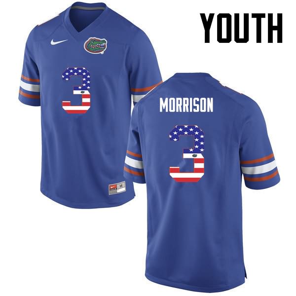 Youth NCAA Florida Gators Antonio Morrison #3 Stitched Authentic USA Flag Fashion Nike Blue College Football Jersey HAB8665IO